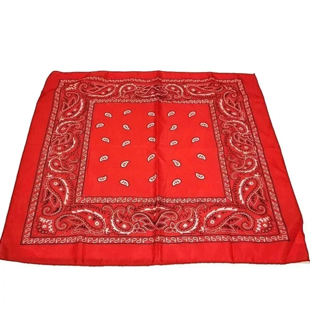 Bandana Scarf Handkerchief Red Paisley Polyester Non Fading 20 1/4" x 20"